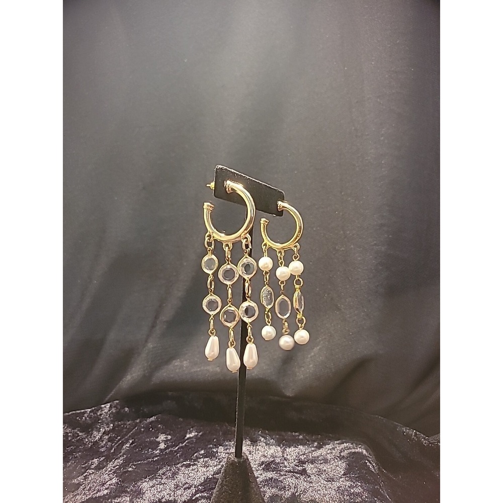 Vintage Womens Victorian Style Teardrop Gold Tone Hoop Earrings Jewelry Costume